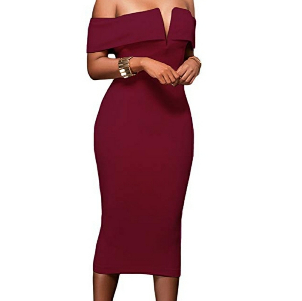 Off Shoulder Burgundy Dress